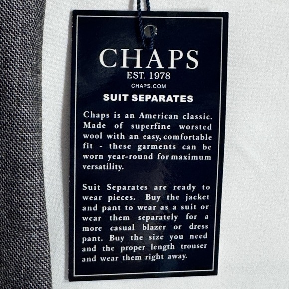 Chaps Wool Dress Pants NWT Men's 36x34 Sut Separates Flat Front Grey Trousers - Picture 8 of 14